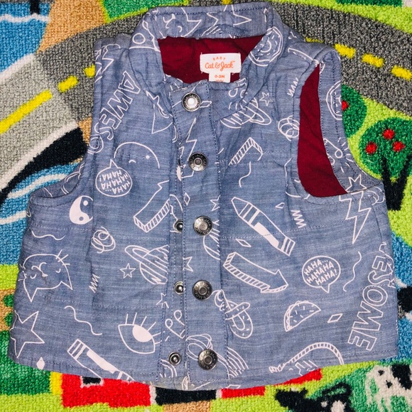 Cat & Jack Baby Boy 3-Piece Outfit – Vest, Shirt & Pants | 0–3 Months - Picture 2 of 8